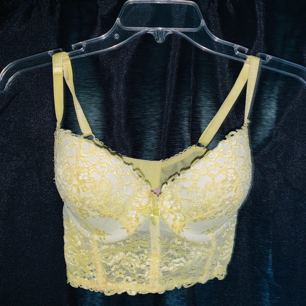 EUC Yellow lace long line bra Victoria Secret